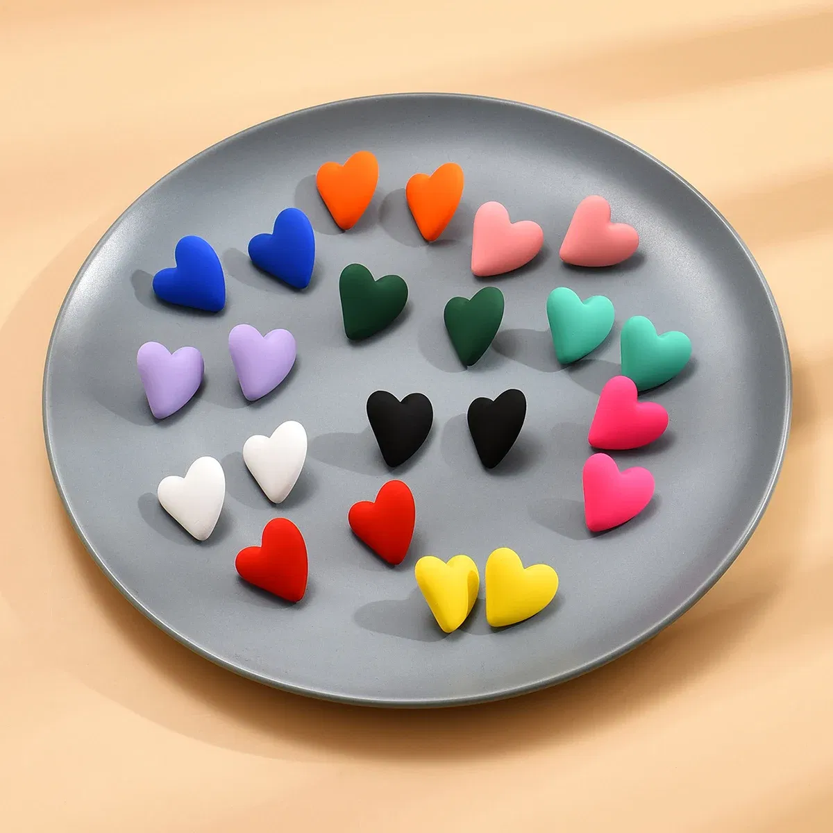 Metal Color: Antique Bronze Plated - Koean Fashion Candy Color Acrylic Love Eardrop Simple Design Geometric Heart Party Jewelry Earrings Ear Studs All-match EarStuds