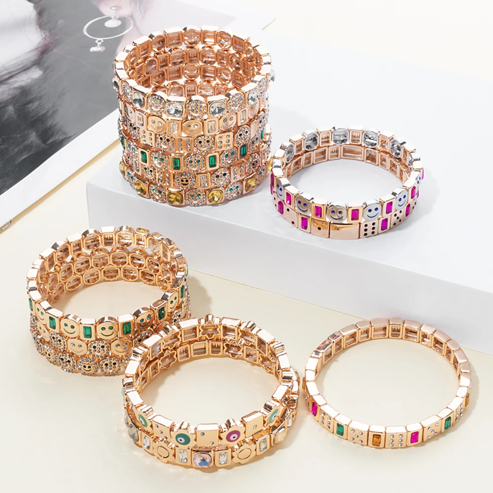 Metal Color: MULTI, Ships From: CHINA, Diameter: 50-52mm - 2024 New Rhinestone Happy Bangle For Women Diamond Hand Accessory