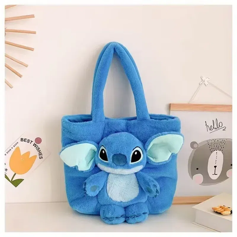 Color: Beige, Size: Extra Large - Disney 2024 New Cartoon Plush Doll Shoulder Bag Sweet and Cute Stitch Strawberry Bear Soft Cute Girls Handbag