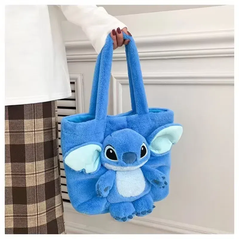 Color: Beige, Size: Extra Large - Disney 2024 New Cartoon Plush Doll Shoulder Bag Sweet and Cute Stitch Strawberry Bear Soft Cute Girls Handbag
