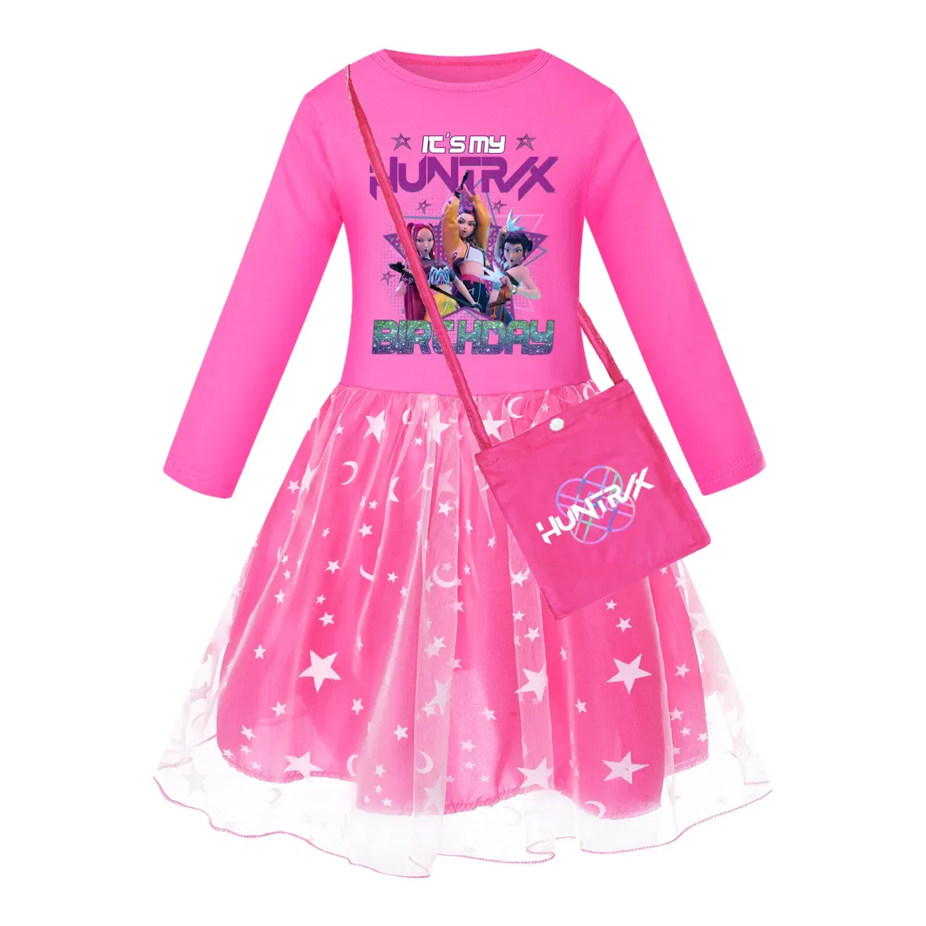 Color: Brown, Kid Size: 4T - KPop Demon Hunters Kids Clothes Long Slevess Dresses Cotton Rainbow Full Dress Teen Fashion Girl's Clothing Party Clothes 5001