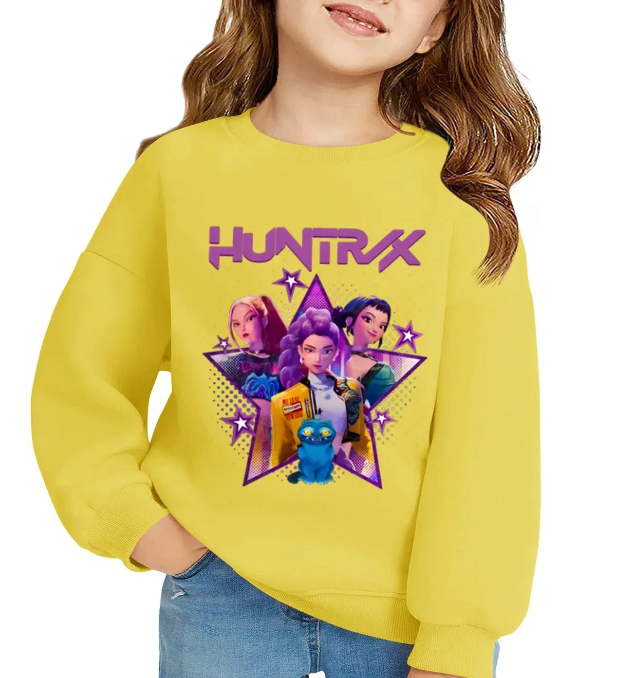 Color: SKY BLUE, Kid Size: 5 - KPop Demon Hunters Huntrix Sweatshirts Kids Clothes Long Sleeve Autumn Pullover Boys Girls Hoodies Children Casual O-Neck Tops