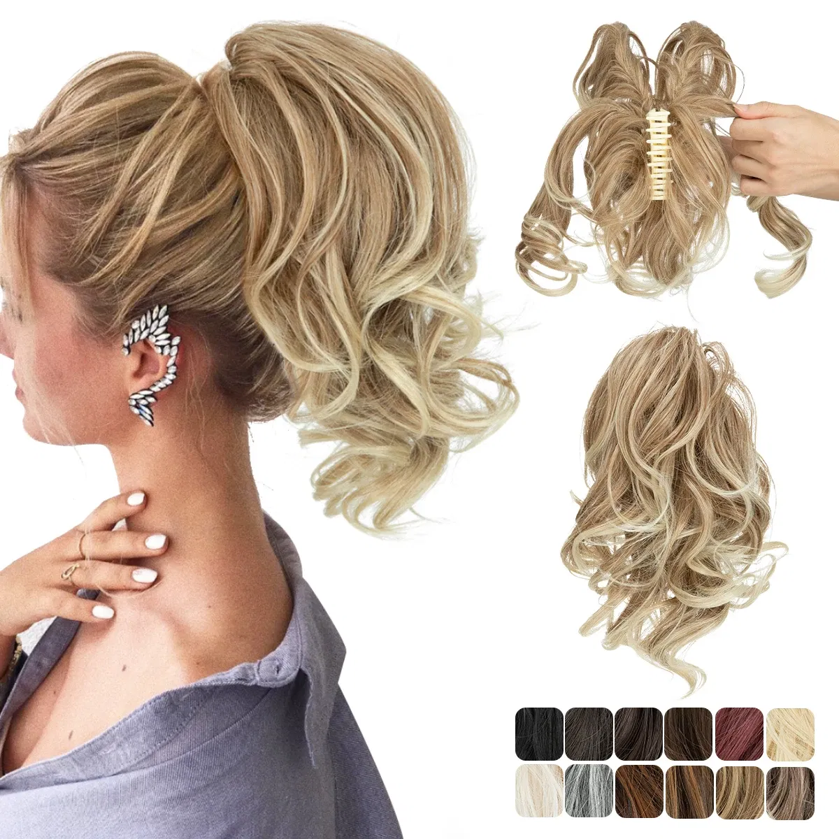 Color: 1B/30HL - SARLA Premium Synthetic Diy Claw Clip In Ponytail Extensions Hairpiece Hair Bun Fake Blonde Natural Hair False Pigtail P026