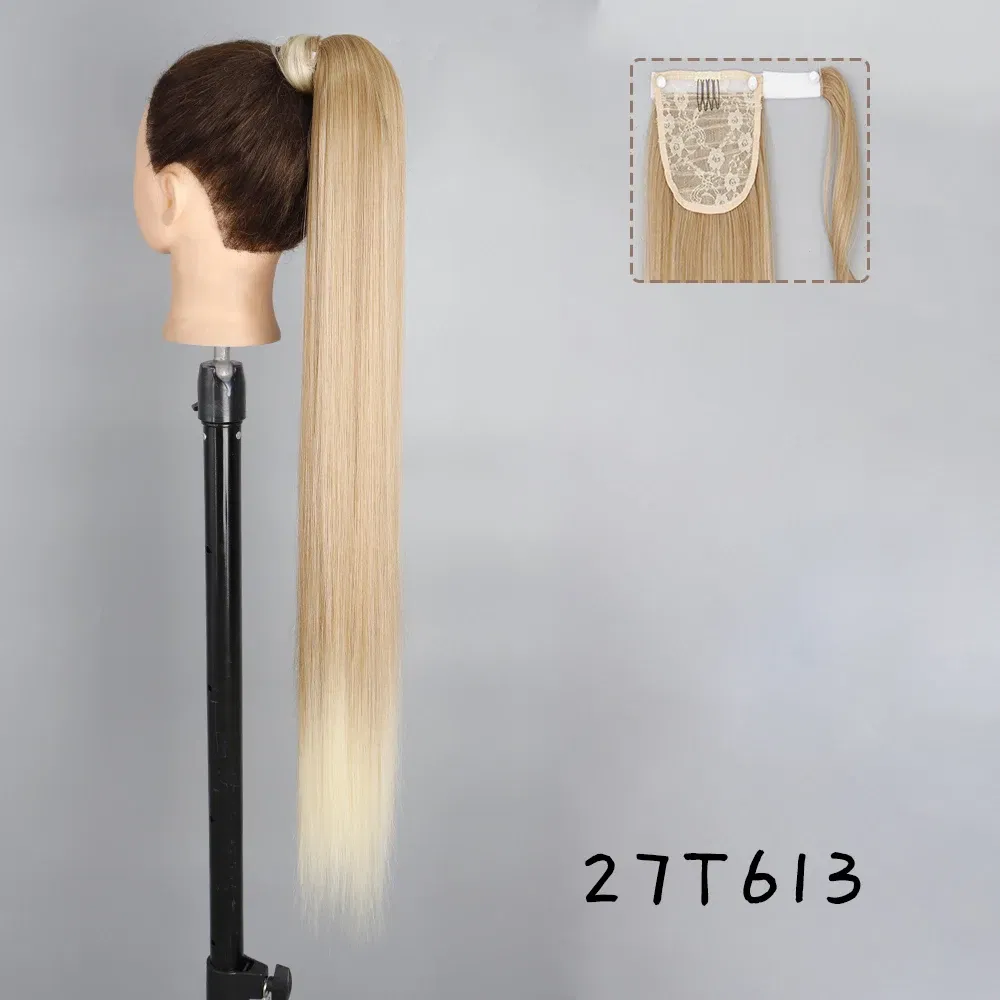 Color: P4/24, Stretched Length: 22inches - AZQUEEN Straight Synthetic Hairpiece With Ponytail 85cm Super Long Wrap Around Clip In Hair Extensions Pony Tail For Daily Wear