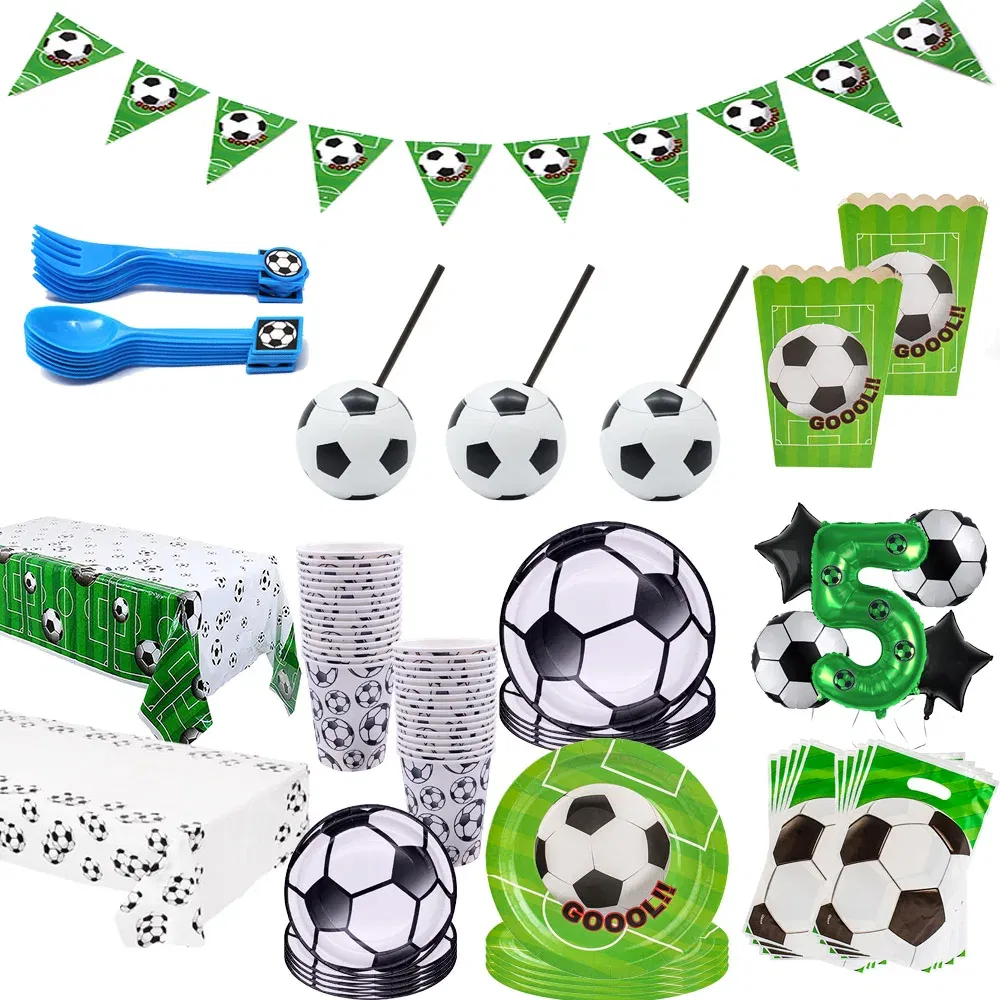 Color: Red - Soccer Birthday Party Decorations Disposable Tableware Paper Plates Cups Napkins Tablecloth Balloon Banner Soccer Party Supplies
