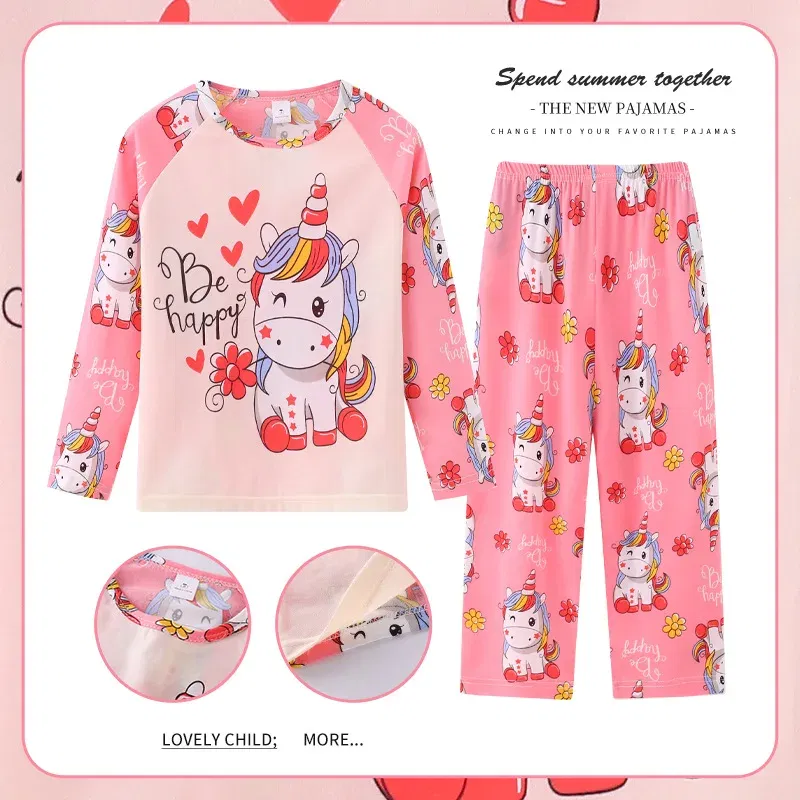 Color: green, Kid Size: 7 - 2pcs/set New Children Pyjamas Minnie Elsa Duck Cartoon Girls Sets Kid Home Wear boys and girls Travel Casual Sleepwear Suit