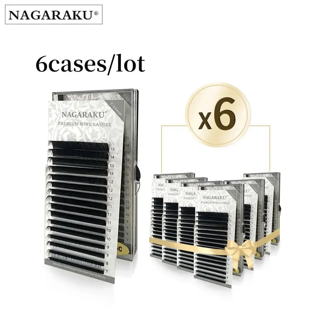 Thickness: 0.05mm, Curl: C, Length: MIX - NAGARAKU 6 Cases Classic Mix Eyelash Extension Natural Soft Supplies Synthetic Mink Individual 7-15 Mix 16 Lines High Quality