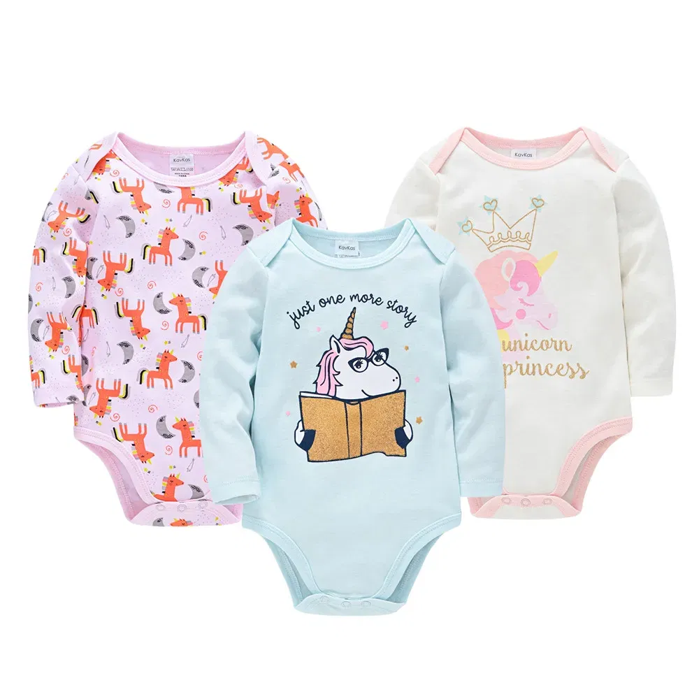 Color: Brown, Kid Size: 9M - Kavkas Baby Boys Girls Bodysuit 3 PCS Long Sleeve 100% Cotton Baby Clothes 0-12 Months Newborn Body Bebe Jumpsuit Clothing