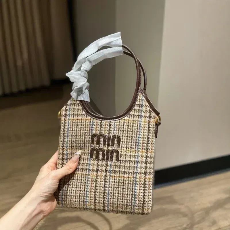 Color: Silver - Retro Hobo Thousand Bird Grid Mini Underarm Bag, Mao Ni Large Capacity Shoulder Cross Carrying Tote Bag