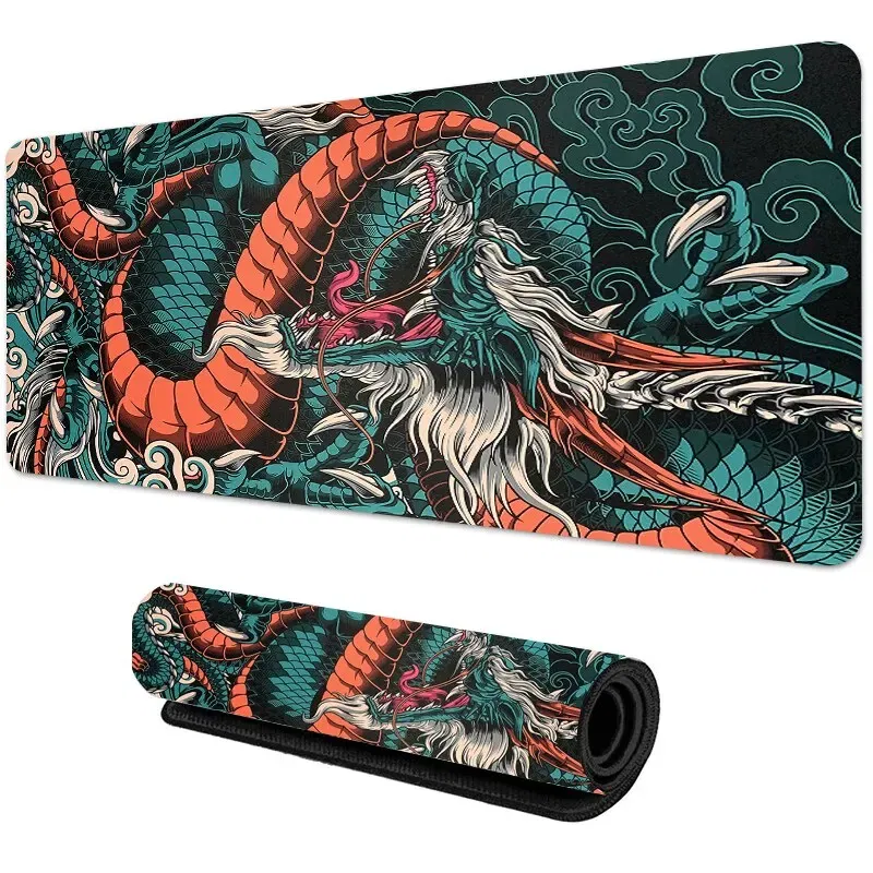 Size: L, Color: Orange - Japanese Dragon Large Gaming Mousepad XXL Keyboard Gamer Mouse Pad on The Table Speed Desk Mat Anime 900x400 700X300 Mouse Mats