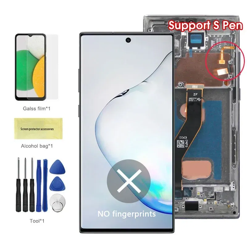 Color: Blue Lotus, Ships From: CHINA - Top AMOLED Note 10 Plus Screen for Samsung Galaxy Note10+ N975F Lcd Display Touch Screen Support S Pen Fingerprints with Frame