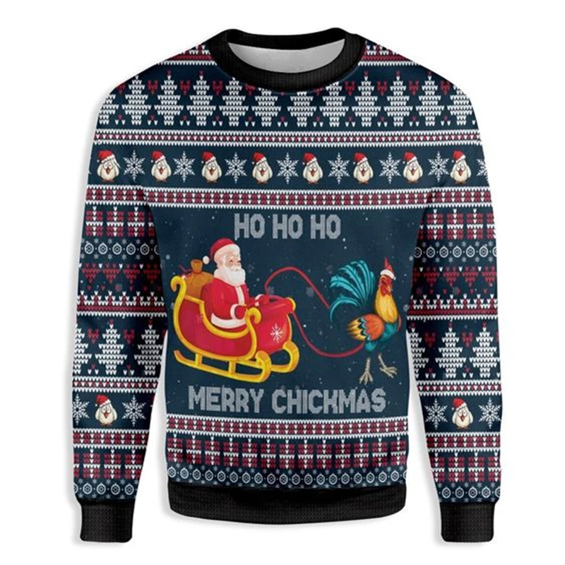 Color: black, Size: M - Funny Santa Claus Graphic Ugly Christmas Sweater 2026 Men Fashion Autumn Winter 3D Printed Sweatshirt Casual Oversized Pullovers