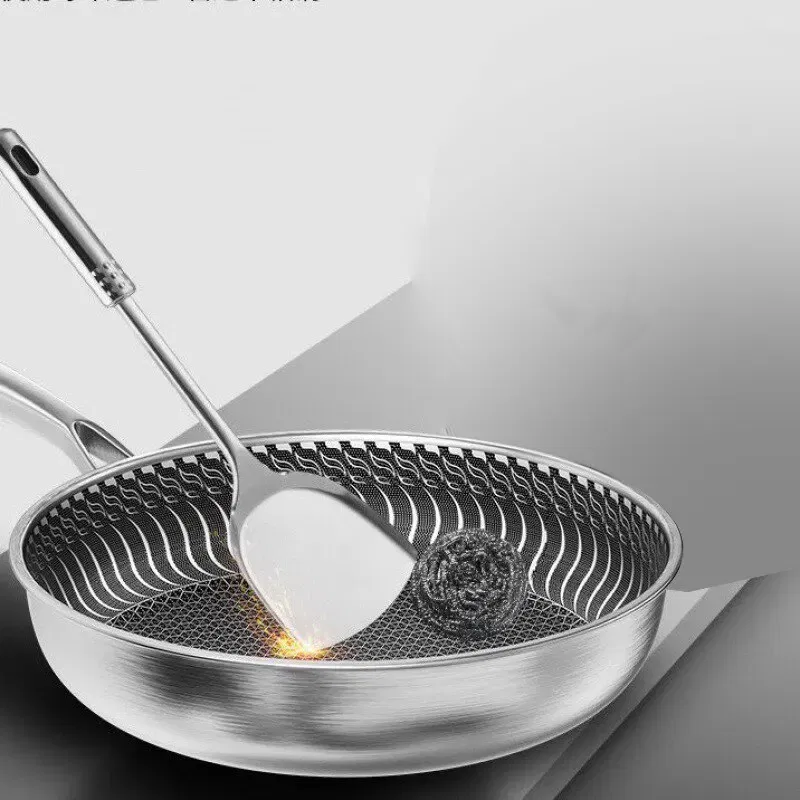 Sheet Size: 26cm-35cm, Color: Red - Whole Body Tri-Ply Stainless Steel Frying Pan 316 Stainless Steel Wok Pan Double-sided Honeycomb Skillet Suitable for All Stove