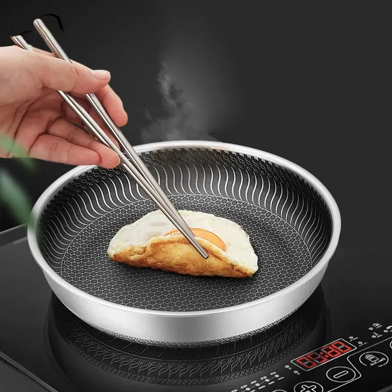 Sheet Size: 26cm-35cm, Color: Red - Whole Body Tri-Ply Stainless Steel Frying Pan 316 Stainless Steel Wok Pan Double-sided Honeycomb Skillet Suitable for All Stove