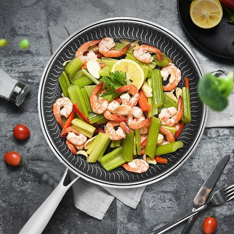 Sheet Size: 26cm-35cm, Color: Red - Whole Body Tri-Ply Stainless Steel Frying Pan 316 Stainless Steel Wok Pan Double-sided Honeycomb Skillet Suitable for All Stove