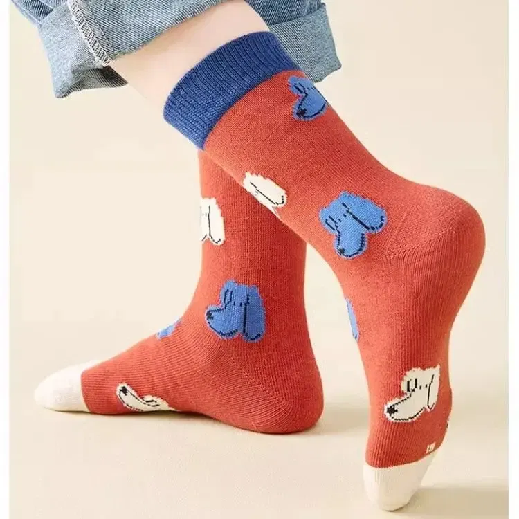 Color: Beige, Size: 7-9T - Autumn Children's Socks Little Big Boys Cotton Socks Baby Cartoon Pattern Medium Sock 5 Pairs/bag