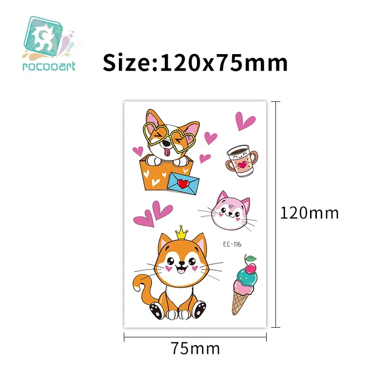 Color: black - Cartoon Animal Waterproof Temporary Tattoo Cute Pet Cats and Dogs Tattoo Stickers Children Boy Girl Fake Body Art Flash Tatoo