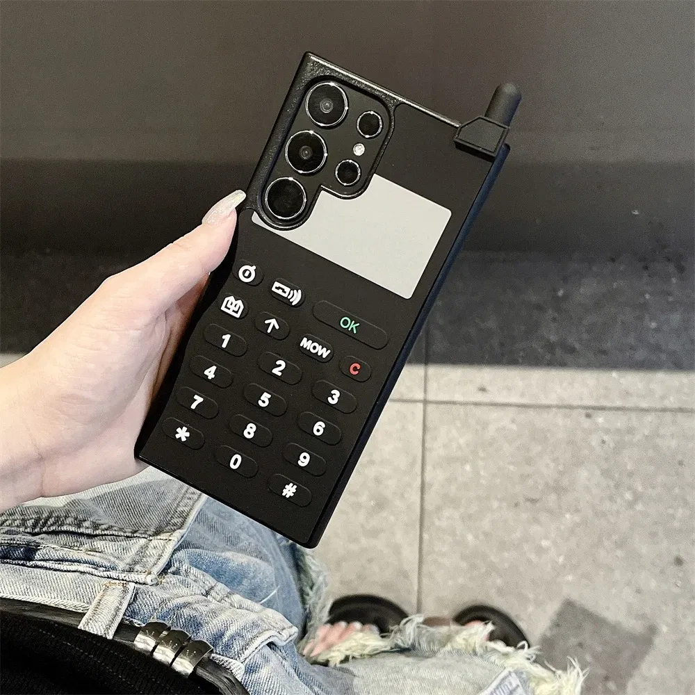 Color: army green, Material: Genuine leather - S24 Ultra Case 3D Cute Game Box Design Cellphone Luxury for Samsung Galaxy S23 S24 Ultra Phone Cases Cartoon Shockproof Cover
