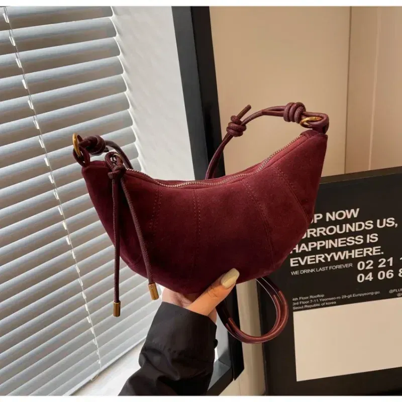 Color: black - Velvet Material Zipper 2024 High Quality Shoulder Bag Solid Color Simple Fashionable Crossbody Bag Soft Western Style Handbag