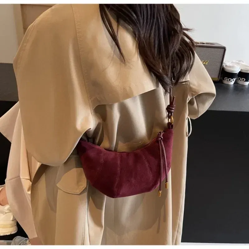 Color: black - Velvet Material Zipper 2024 High Quality Shoulder Bag Solid Color Simple Fashionable Crossbody Bag Soft Western Style Handbag