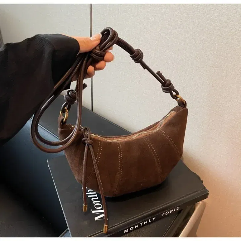 Color: black - Velvet Material Zipper 2024 High Quality Shoulder Bag Solid Color Simple Fashionable Crossbody Bag Soft Western Style Handbag