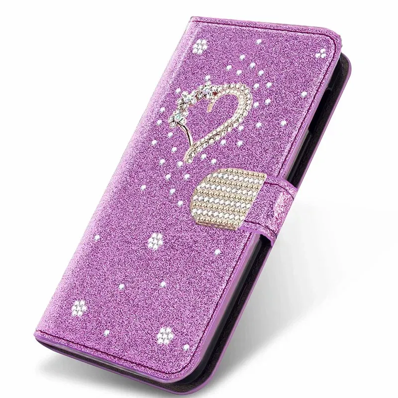 Color: PURPLE, Material: Leather - Glitter Wallet Leather Case For Samsung Galaxy S25 FE S24 Ultra S23 Plus S22 S21 A35 A36 A56 A55 A13 A14 A15 A16 A26 A34 A33 A54