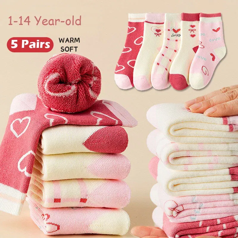 Color: Blue, Size: 10-12T - Children's Winter Socks 5 Pairs Student's Thick Cotton Socks Boys Warm Winter Socks Cartoon Racing Car Pattern