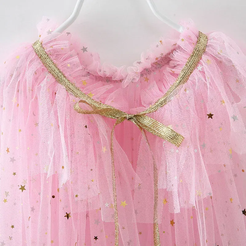 Color: WHITE, Kid Size: 12T - Little Girls Sequins Tulle Cape Children Princess Party Dress Up Cloaks Summer Thin Blue Pink White Halloween Birthday Costumes