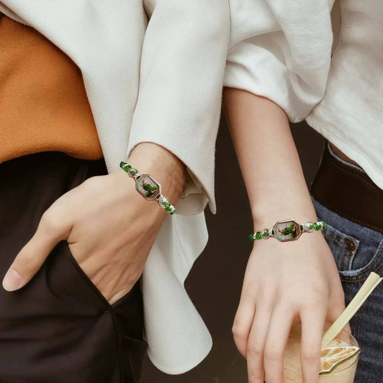 Metal Color: Silver Plated - 12 Pieces Mexican Bracelets Saint Jude Bracelet Catholic Green Handmade String Bracelets San Judas Tadeo Rosary Bracelet Gift
