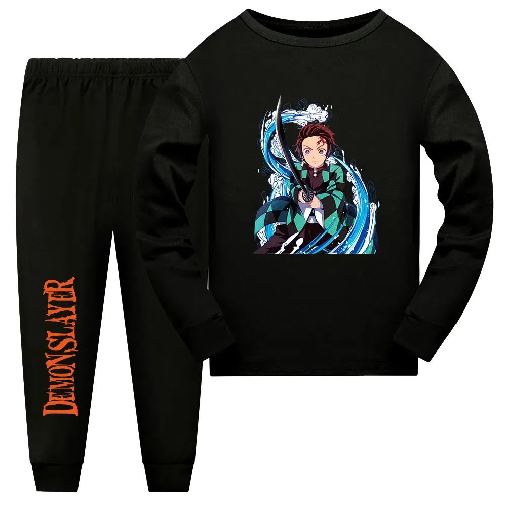 Color: Beige, Kid Size: 13 - Demon Slayer Sleepwear Kamado Tanjirou Kamado Nezuko Agatsuma Zenitsu Children's Homewear Suit Long-sleeve Two-piece Pajamas Set