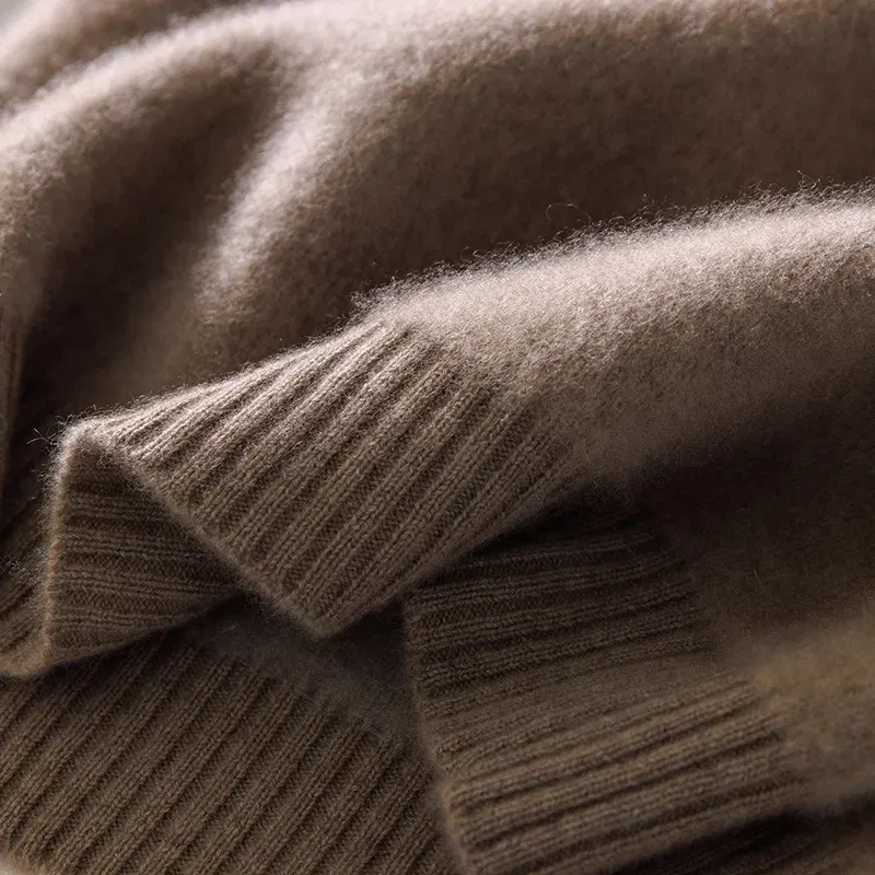 Color: Champagne, Size: S - 100% Pure Wool Pullover Sweater Men's Round Neck Knitted Sweater Autumn Winter Thick Warm Ethnic Style Men's Clothing