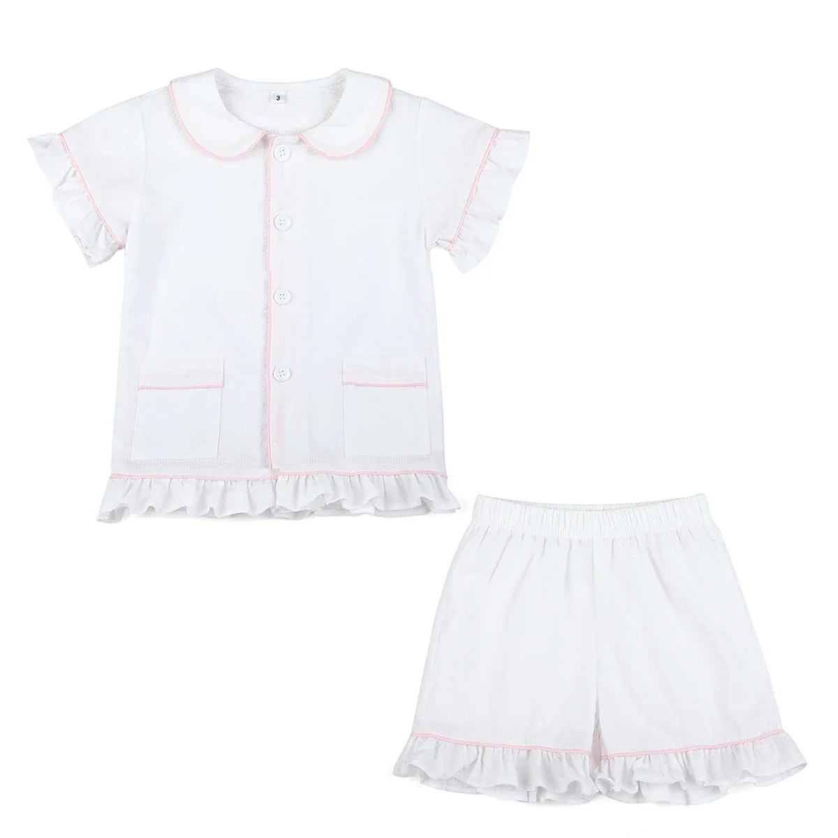 Color: Brown, Ships From: CHINA, Kid Size: 24M - Ruffkids 100% Cotton Summer Kids Pajamas Sleepwear Seersucker Striped Matching Pjs Boys Clothes Loungewear Girls Pyjamas Set