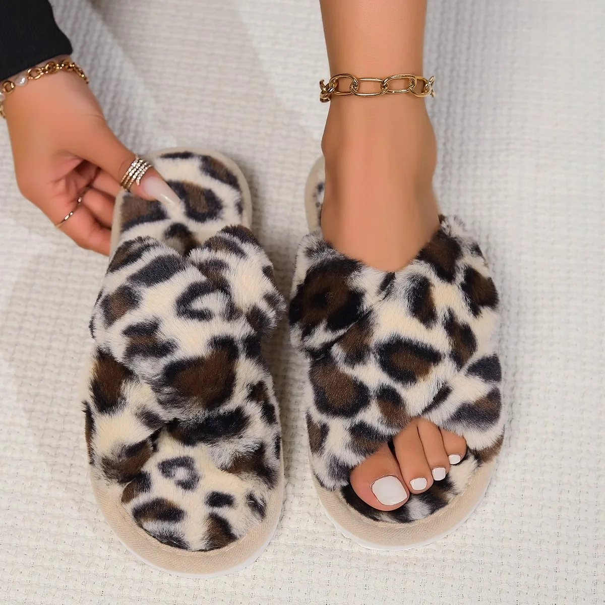 Color: Grape, Shoe Size: 38 - Cross opening spring and autumn home anti slip flat bottomed couple style fashionable and simple open toed hairy slippers