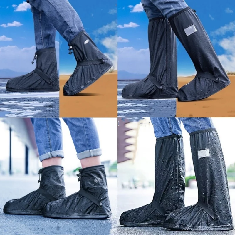 Color: GRAY, Size: L - Reusable Anti-Slip PU Leather Waterproof Shoes Cover Water Boots Cycling Hiking Overshoes Rain Snow Wet Sand Shoes Protectors