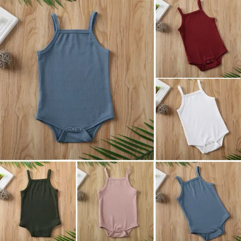 Color: Blue, Kid Size: 6M - 2020 Infant Baby Square Collar Bodysuits Newborn Baby Boy Girl Sling Romper Bodysuit Jumpsuit Outfit Clothes Set