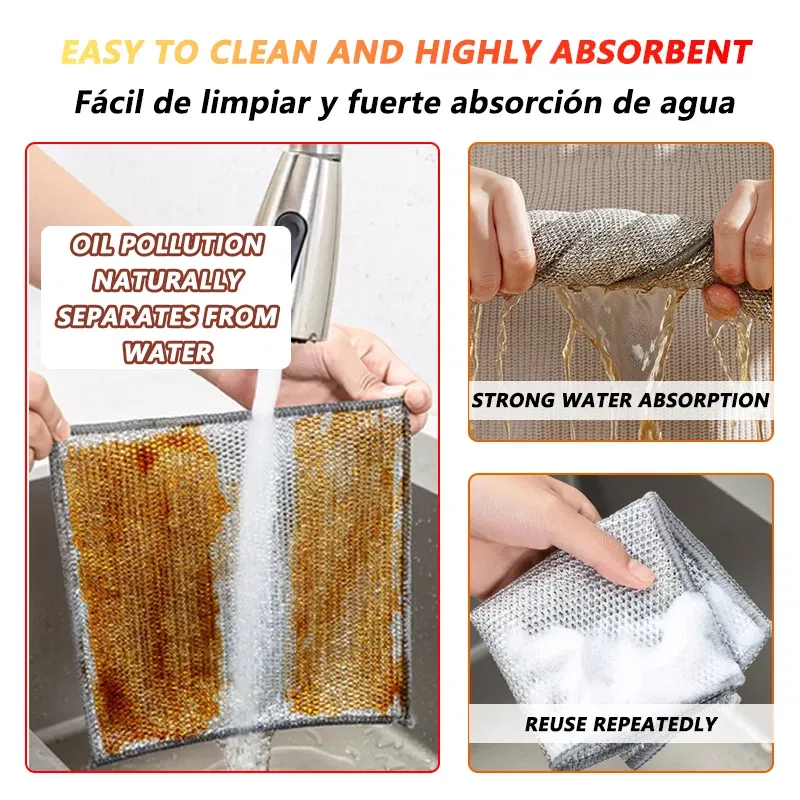 Color: Red, Specification: 8pcs - Magic Cleaning Cloth Multipurpose Wire Miracle Cleaning Cloth Innovative Dishwashing Net Hand Towel for Kitchen Dishwashing Grid