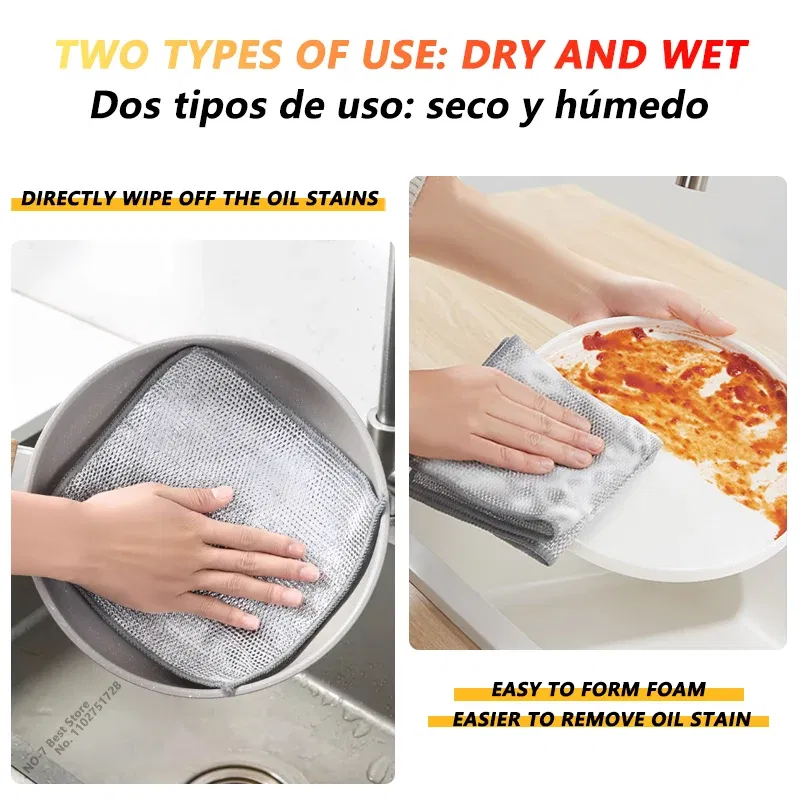 Color: Red, Specification: 8pcs - Magic Cleaning Cloth Multipurpose Wire Miracle Cleaning Cloth Innovative Dishwashing Net Hand Towel for Kitchen Dishwashing Grid