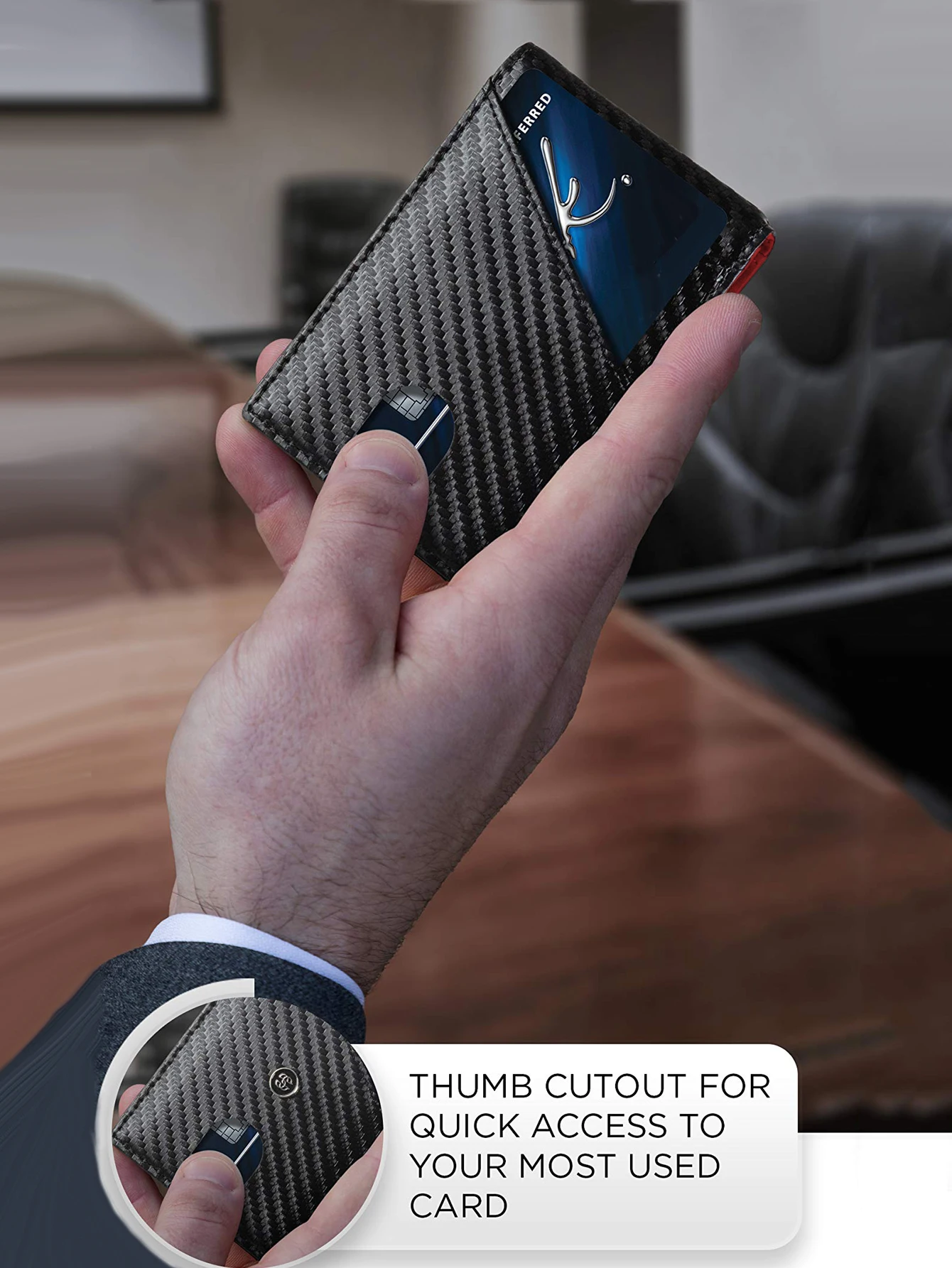 Color: Blue - RFID Carbon Fiber Ultra-thin Trifold Wallet Simple Front Pocket Design Wallet Multi-function Portable 8 Card Slots Men's Wallet