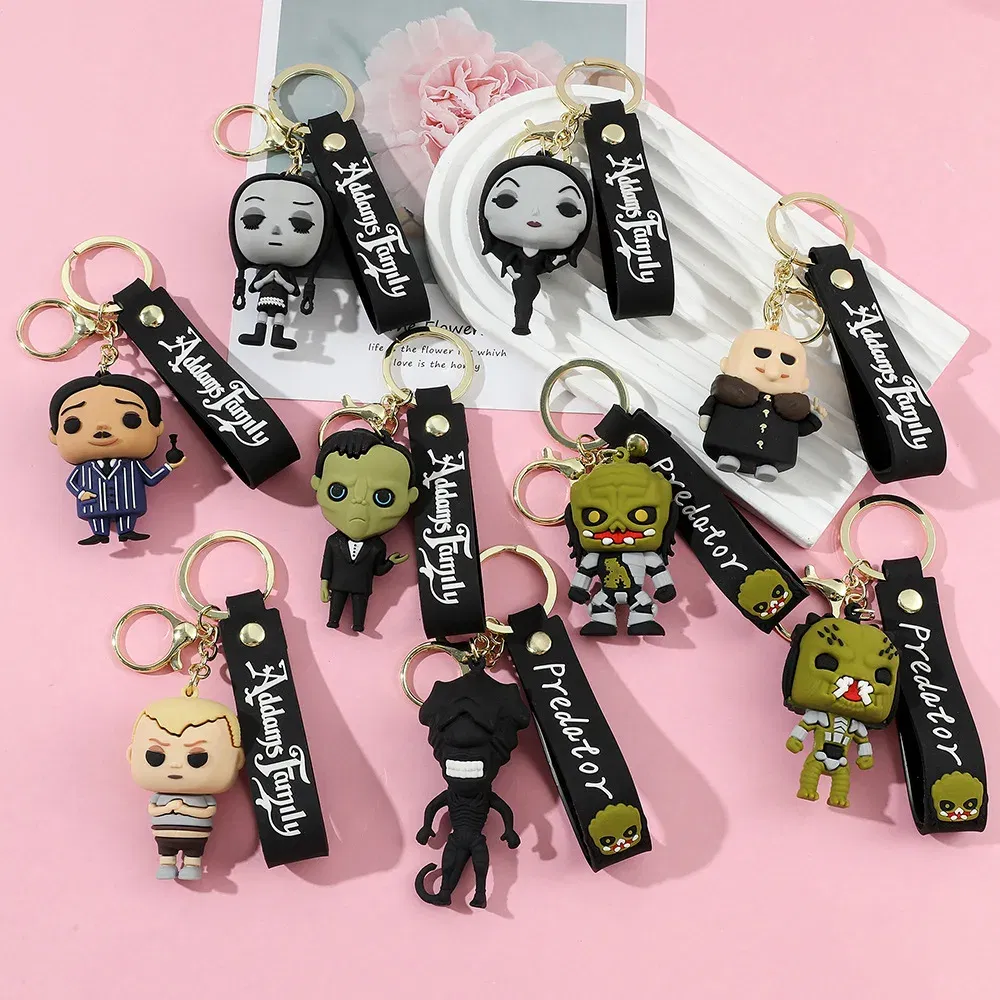 Color: Yellow, Ships From: CHINA - Cartoon Wednesday Addams Silicone Keychain Pendant Car Backpack Bag Keyring 3D Doll Unisex Women Men Gifts Key Chain