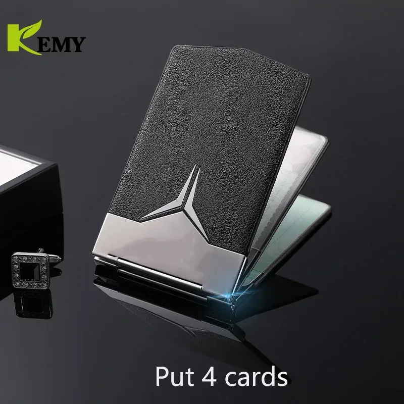 Color: Coffee - Fashion Aluminum Antimagnetic Card Holder Women Men Metal Cowhide Rfid Credit Card Business Card Holders Organizer Purse Wallet