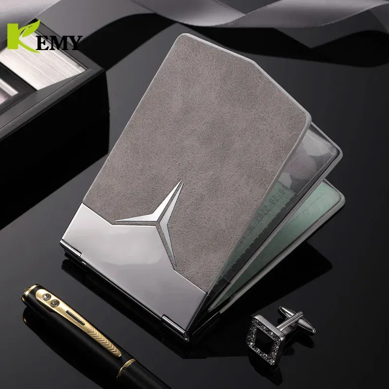 Color: Coffee - Fashion Aluminum Antimagnetic Card Holder Women Men Metal Cowhide Rfid Credit Card Business Card Holders Organizer Purse Wallet