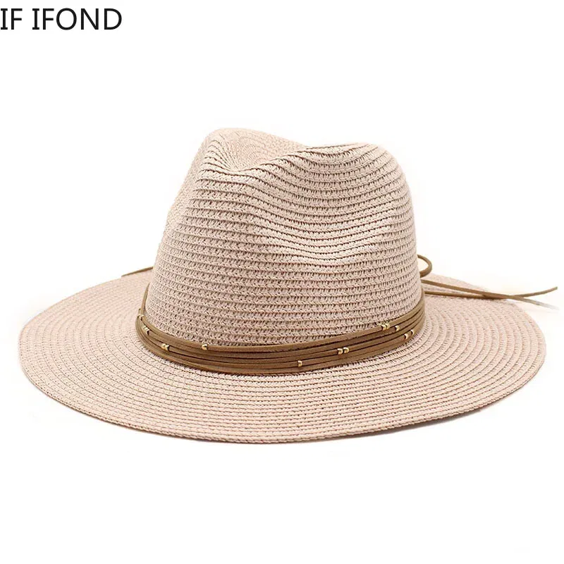 Color: MULTI, Size: M - Big Size 60CM New Straw Hat 7cm Brim Summer Cooling Beach Sun Hat Outdoor Party Panama Jazz Hat Sombreros De Mujer