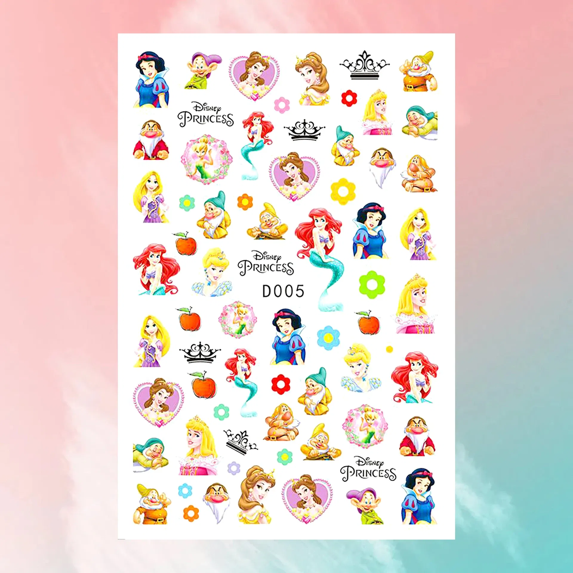 Color: NUDE - 1PCS Disney Cartoon Nail Stickers Wholesale Waterproof Paste Nail Art Sticker Princess Mickey Anime Series Nail Decoration