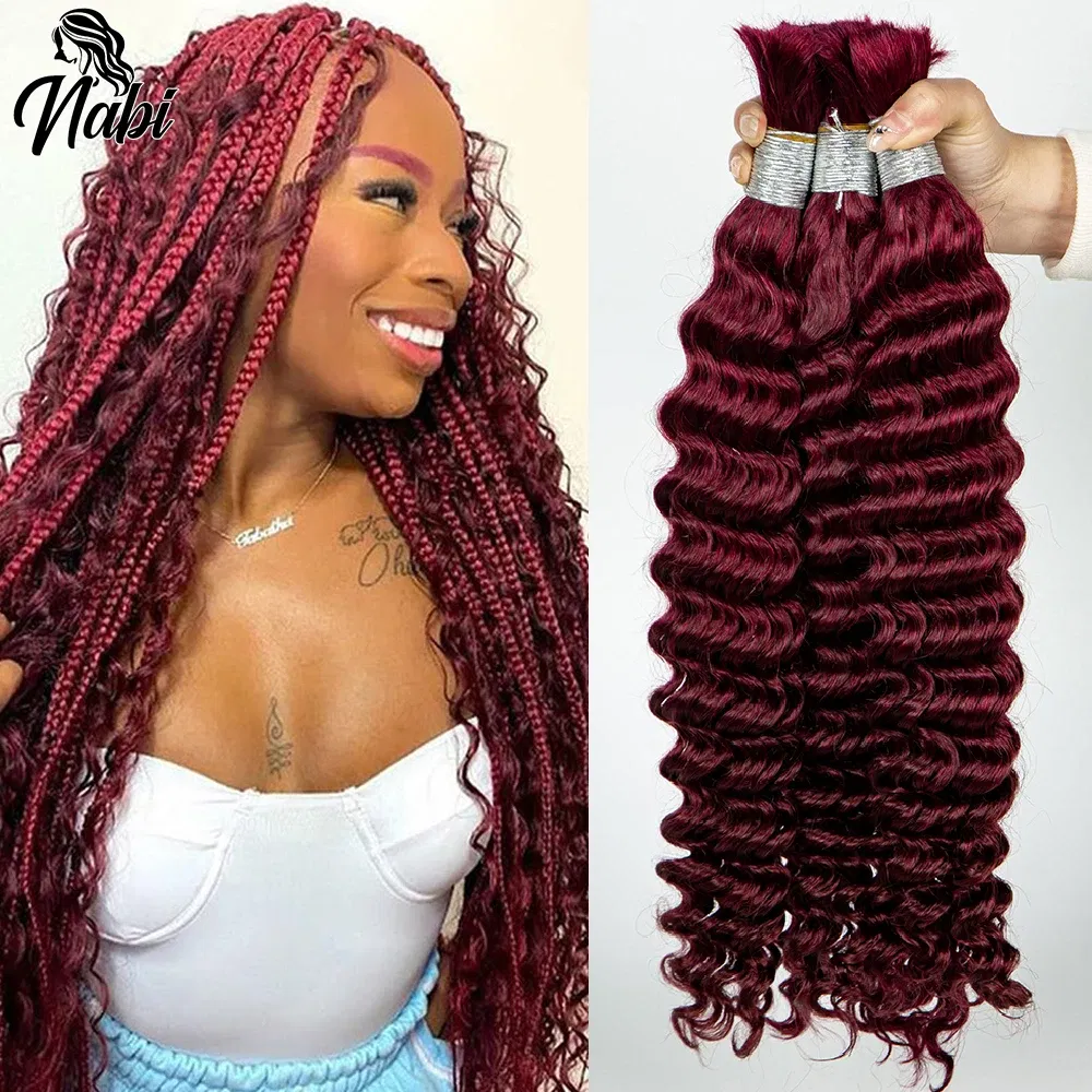 Color: Mocha Brown, Material Grade: virgin hair, Longest Hair Proportion: 30%-55%, Stretched Length: 18inches, Bulk Buy: 10Pcs/Lot - NABI Deep Wave Boho Braiding Hair Bulk 16inches  No Weft  Human Hair Extension Curly Hair Bundles for Boho Braids