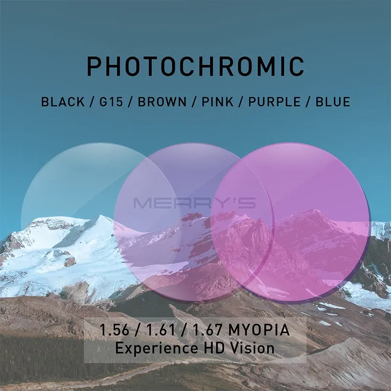 Lenses Color: Orange, Lens Index: 1.56 - MERRYS Photochromic Gray Green Brown Pink Purple Blue Series 1.56 1.61 1.67 Prescription Glasses Lenses For Myopia Hyperopia