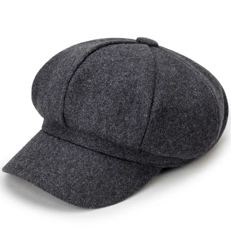 Color: Pink - Woolen solid color beret fashion outdoor cotton hat autumn and winter windproof hats men's and women's universal caps