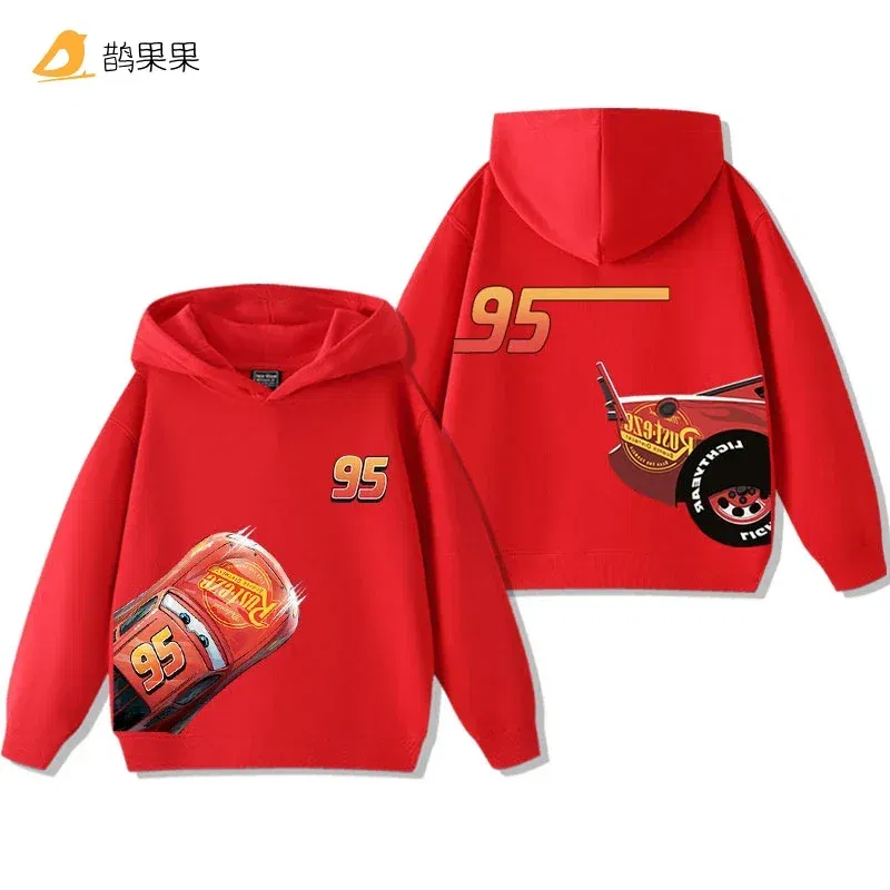 Color: SKY BLUE, Kid Size: 110 - Cars Lightning McQueen Fun Printed Kids Boys Girls Hooded Sweatshirt Fall and Winter Casual Fashion Warm Student Hoodie