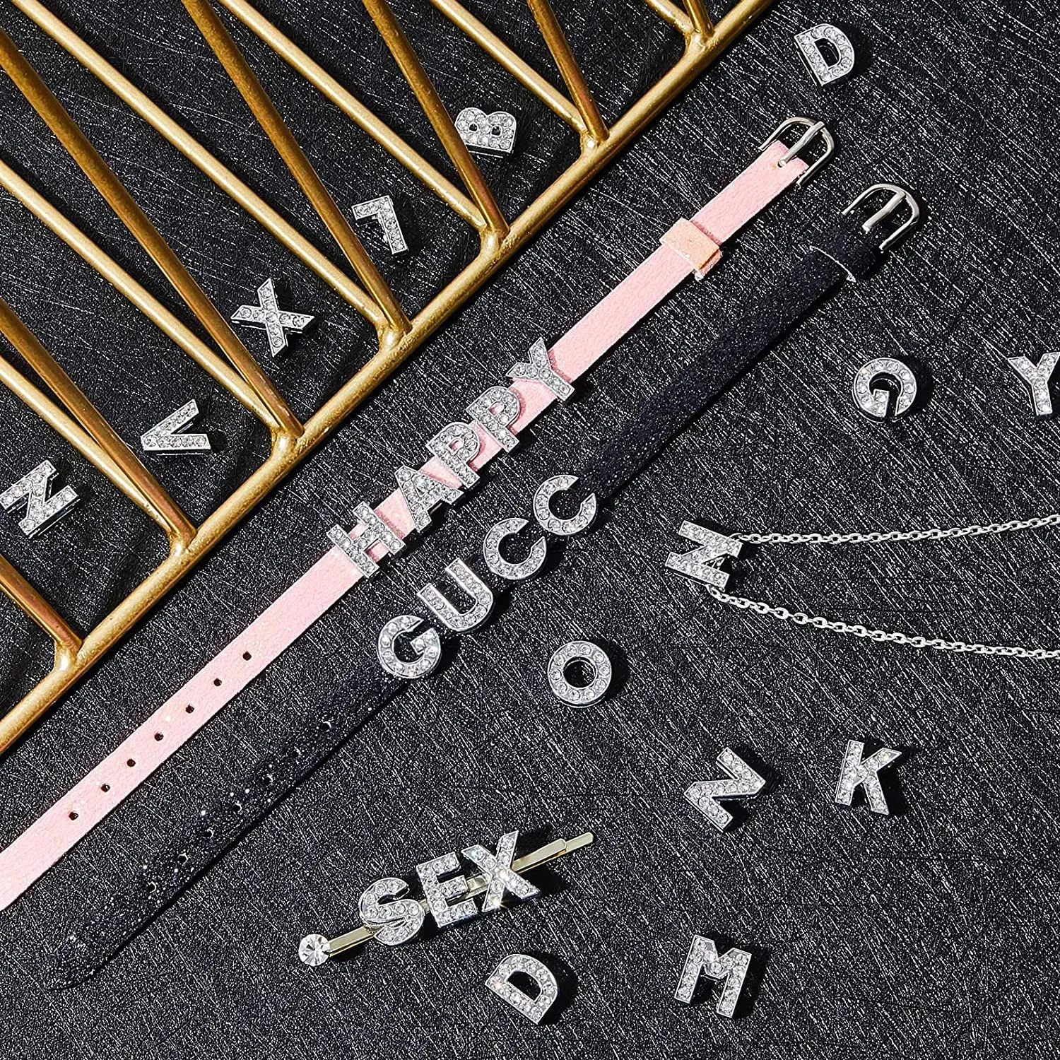 Color: Blue - Rhinestone Slide Charms Letters For Jewelry Making Women Bracelet 8mm Alphabet A-Z Pet Collar Necklace DIY Accessories Gift