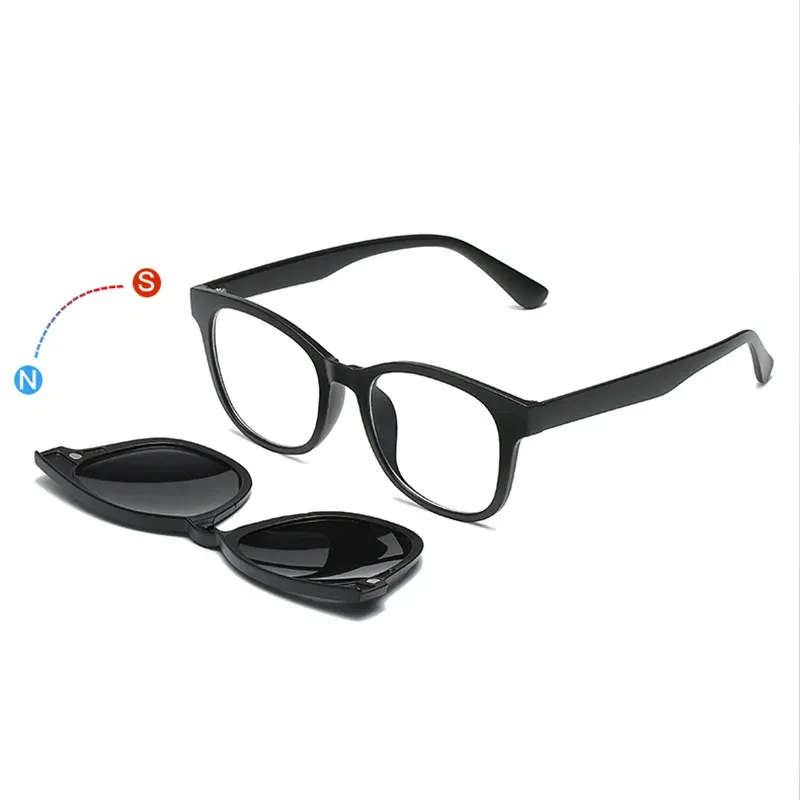 Lenses Color: ROSE RED, Ships From: CHINA, Frame Color: WHITE - 6 In 1 Spectacle Frame Men Women With 5 PCS Clip On Polarized Sunglasses Magnetic Glasses Male Computer Optical 2201