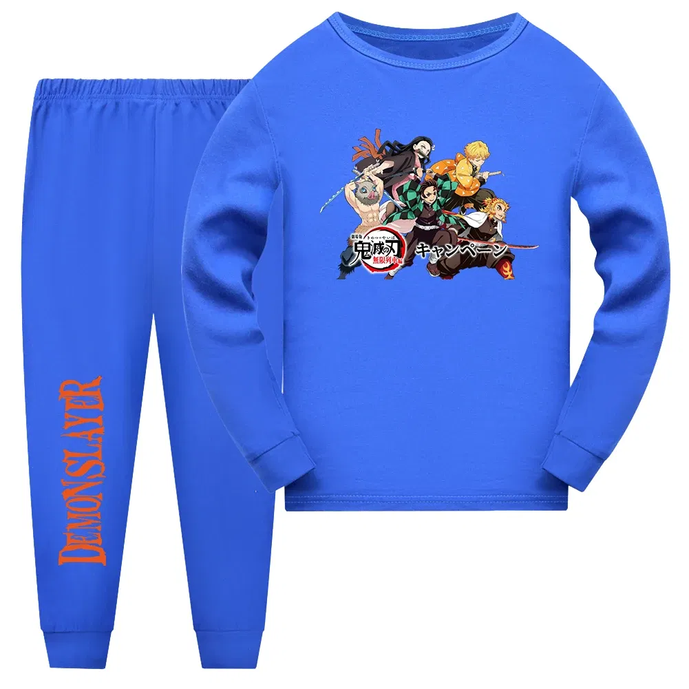 Color: Dark Grey, Kid Size: 12 - Demon Slayer Sleepwear Kamado Tanjirou Kamado Nezuko Agatsuma Zenitsu Children's Homewear Suit Long-sleeve Two-piece Pajamas Set